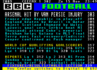 Today's Ceefax page 302